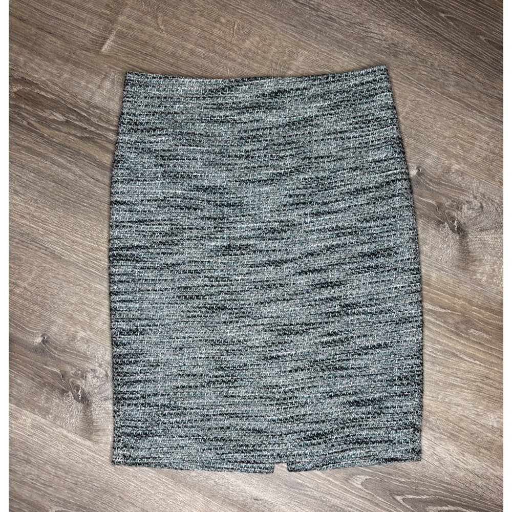 Ann Taylor Loft Tweed Pencil Skirt Lined Black Blue Preppy‎ Work Office Sz 2